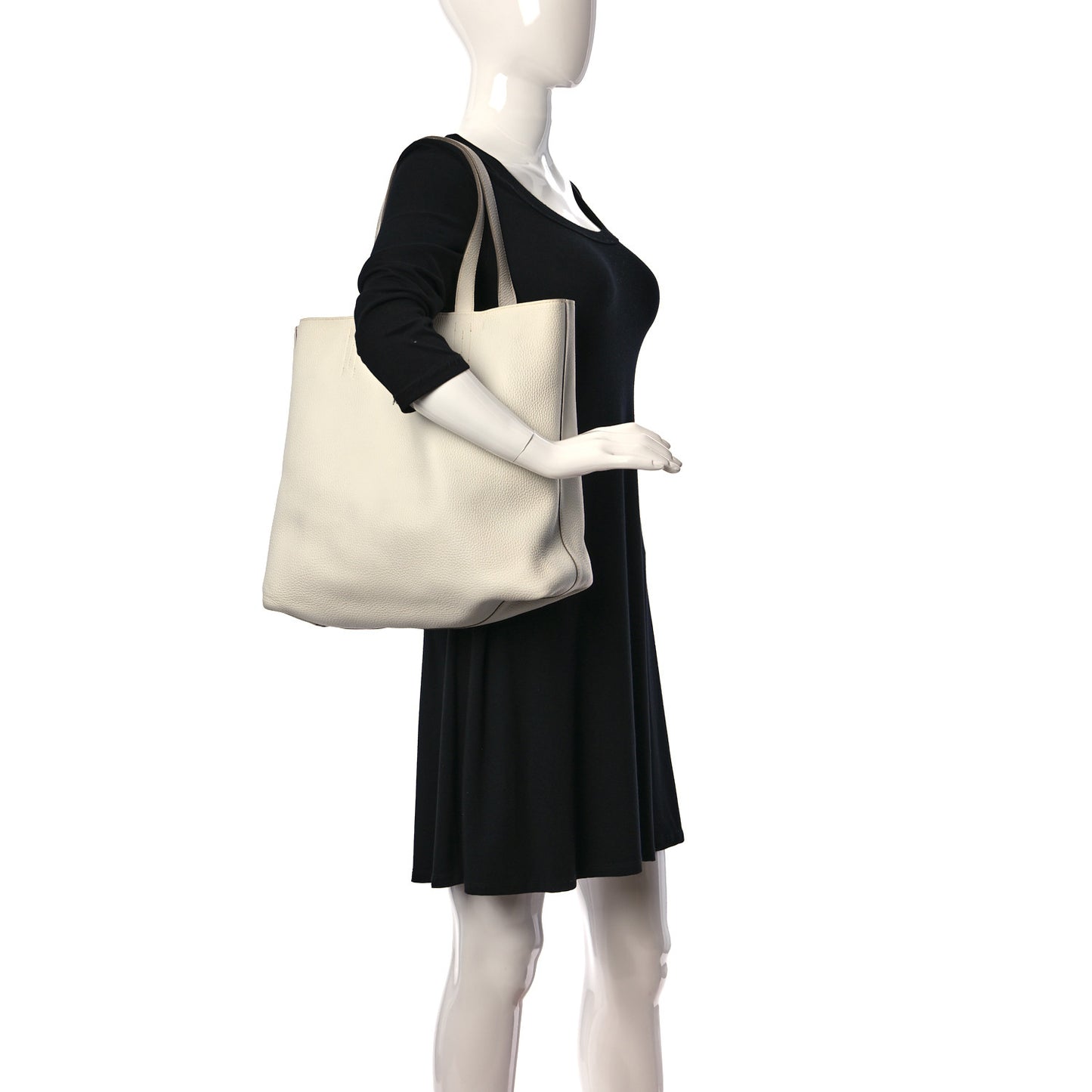 Taurillon Clemence Double Sens 45 Reversible Tote White Gris Perle