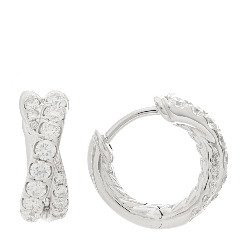 David Yurman 18K White Gold Diamond Crossover Pave Hoop Earrings 1 of 4