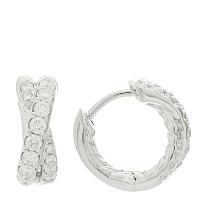 David Yurman 18K White Gold Diamond Crossover Pave Hoop Earrings 1 of 4