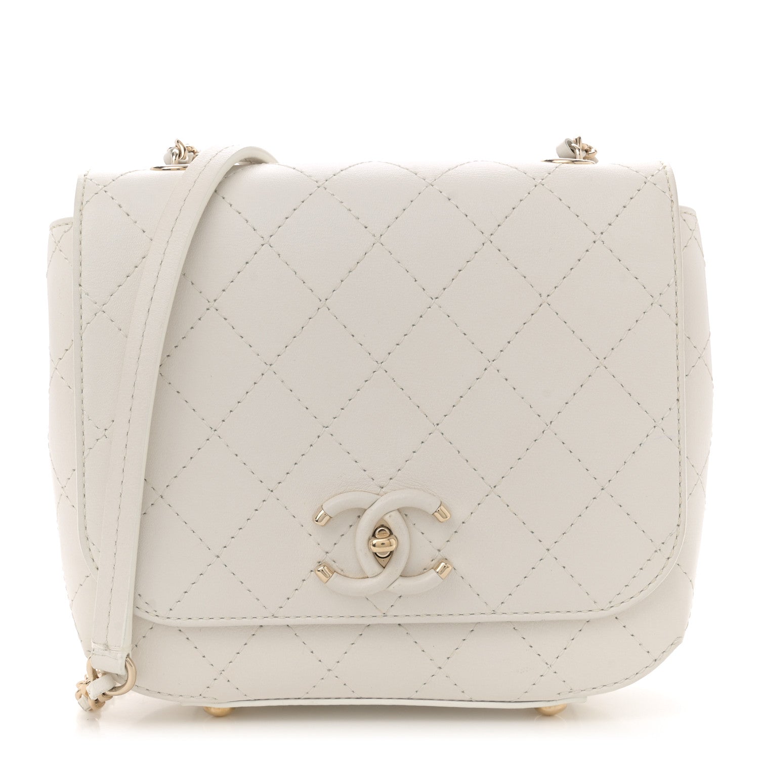 Chanel Calfskin Stitched Small Covered CC Flap Bag White 1 of 13
