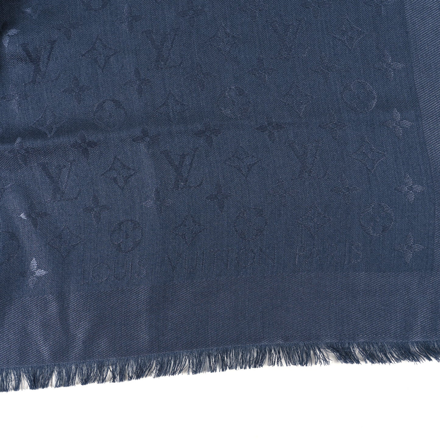 Monogram Silk Wool Shine Shawl Night Blue