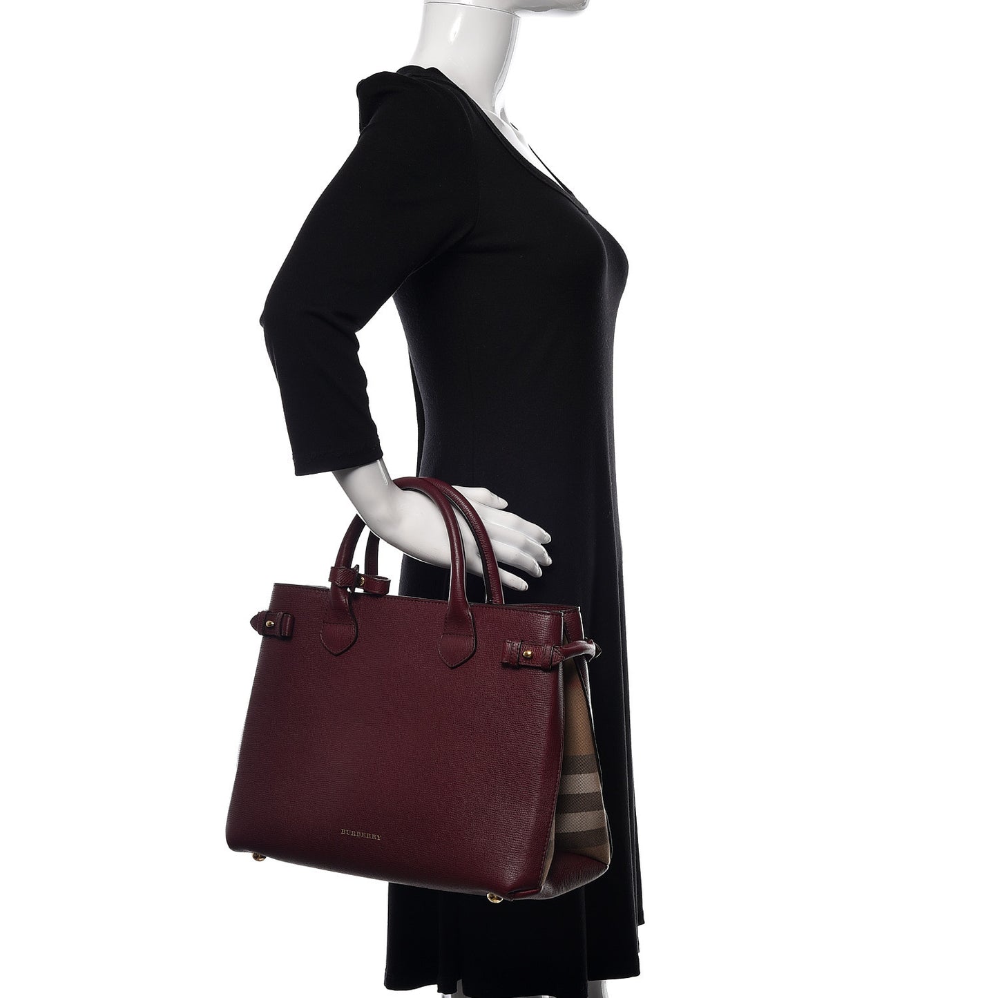 Grainy Calfskin House Check Medium Banner Tote Mahogany Red