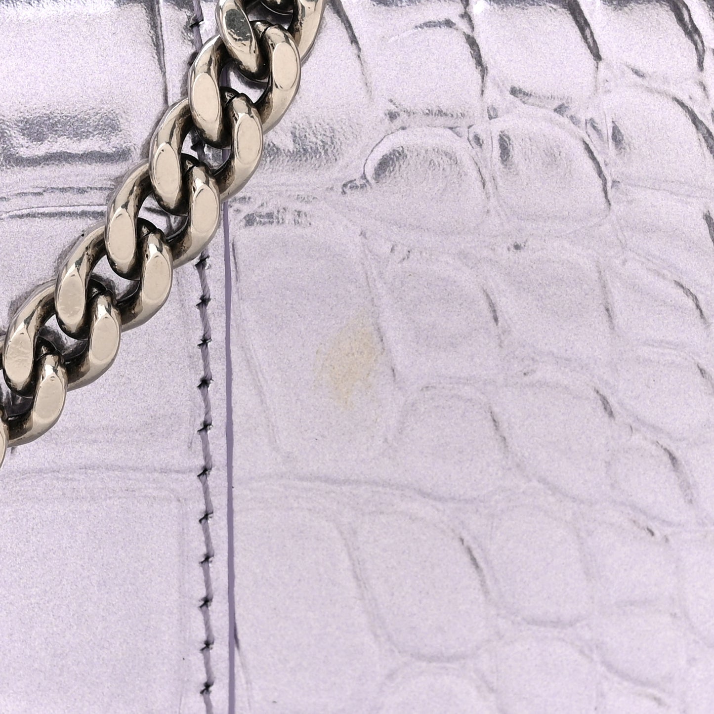 Shiny Metallic Calfskin Crocodile Embossed Hourglass Chain Bag Lilac