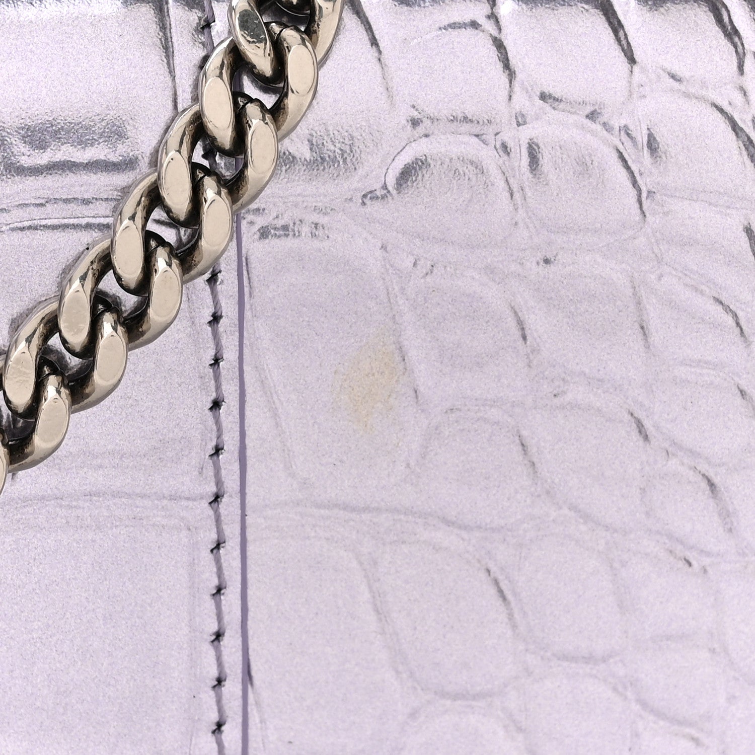 Balenciaga Shiny Metallic Calfskin Crocodile Embossed Hourglass Chain Bag Lilac 10 of 11