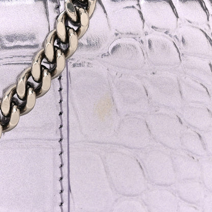 Balenciaga Shiny Metallic Calfskin Crocodile Embossed Hourglass Chain Bag Lilac 10 of 11