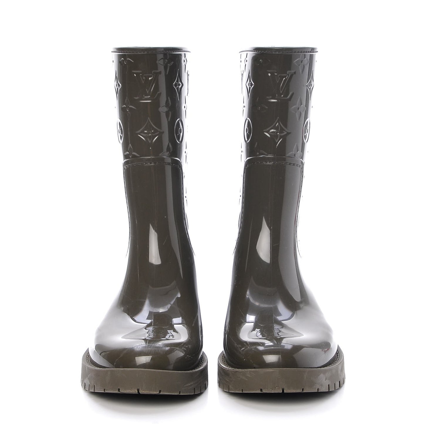 Rubber Embossed Monogram Drops Flat Half Boots 40 Kaki