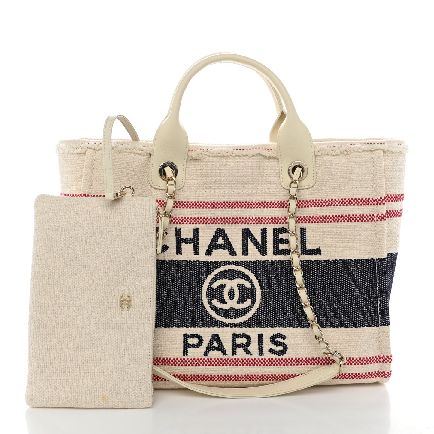 Striped Canvas Small Deauville Tote Ecru Red Blue