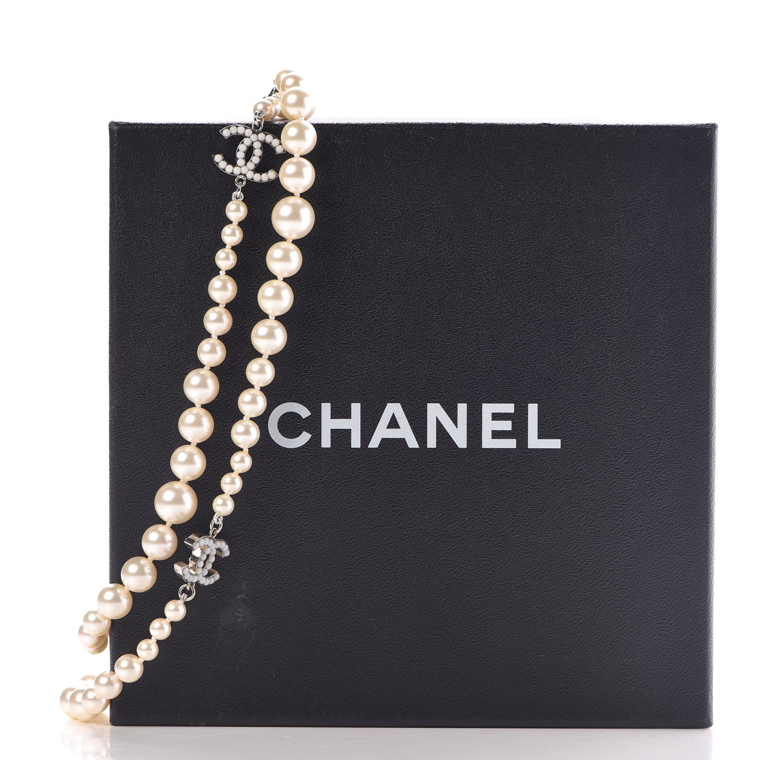 Chanel Graduated Pearl CC Long Necklace Silver 6 of 6