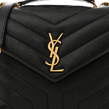 Saint Laurent Grain de Poudre Calfskin Y Quilted Monogram Small Loulou Chain Satchel Black 9 of 11