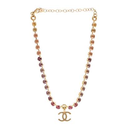 Chanel Crystal CC Choker Necklace Gold Pink Orange Purple Yellow 3 of 6