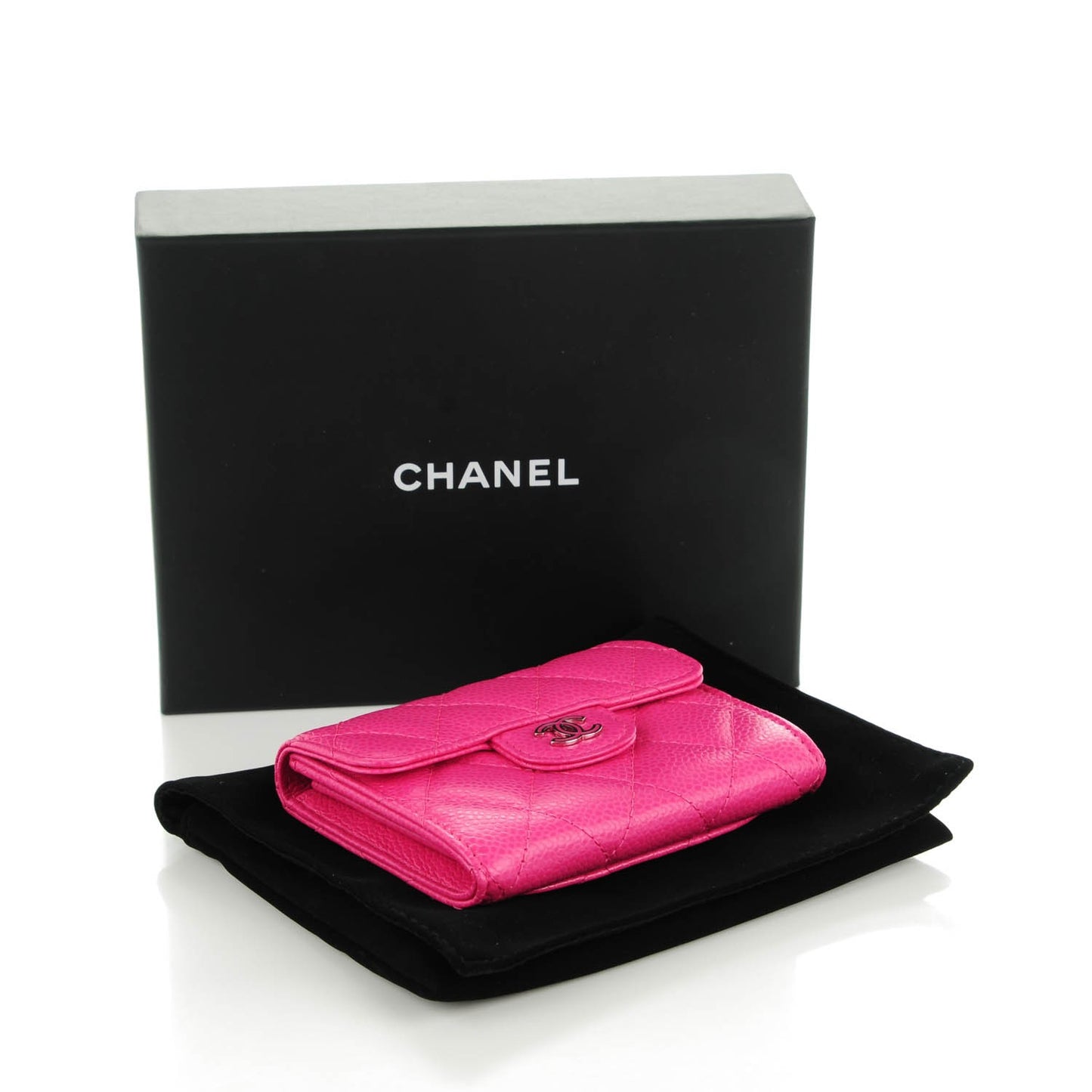 Caviar Quilted Flap Card Holder Wallet Fuchsia