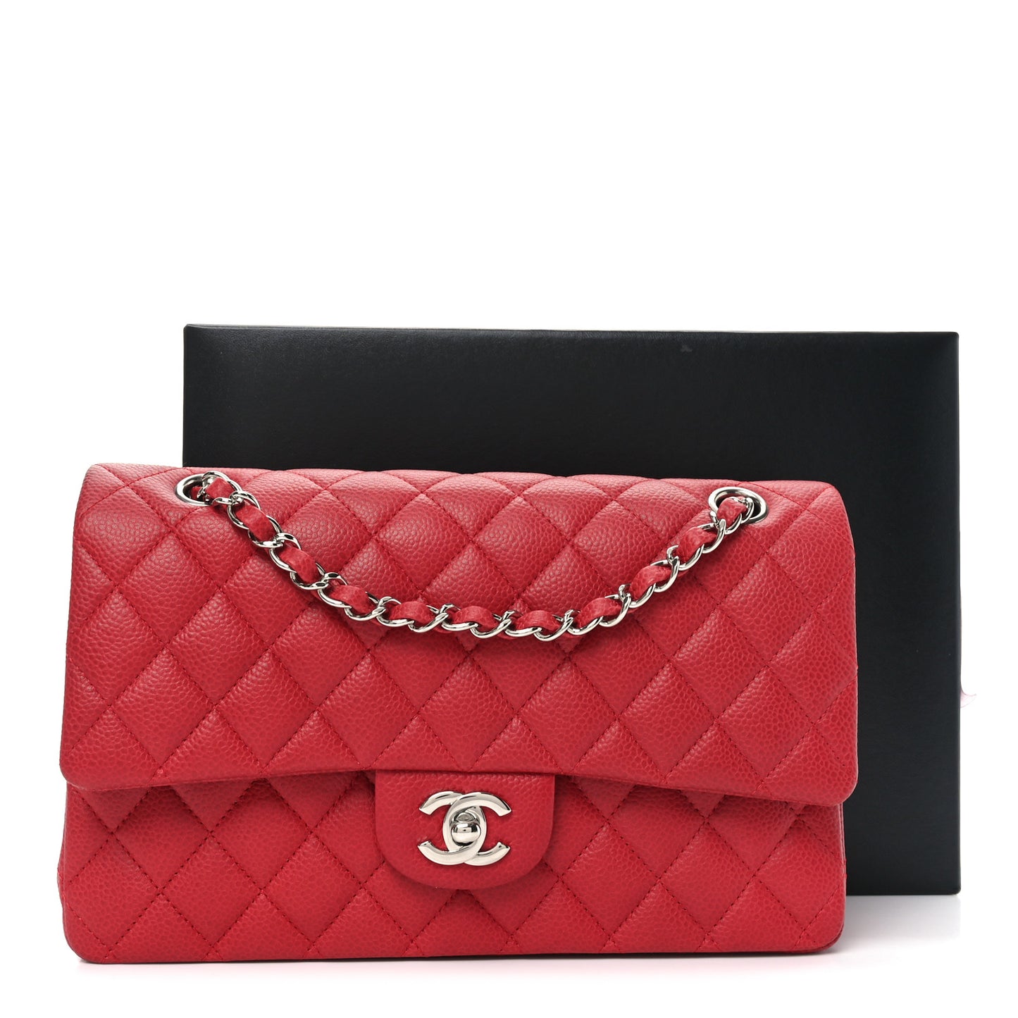 Caviar Quilted Medium Double Flap Dark Red