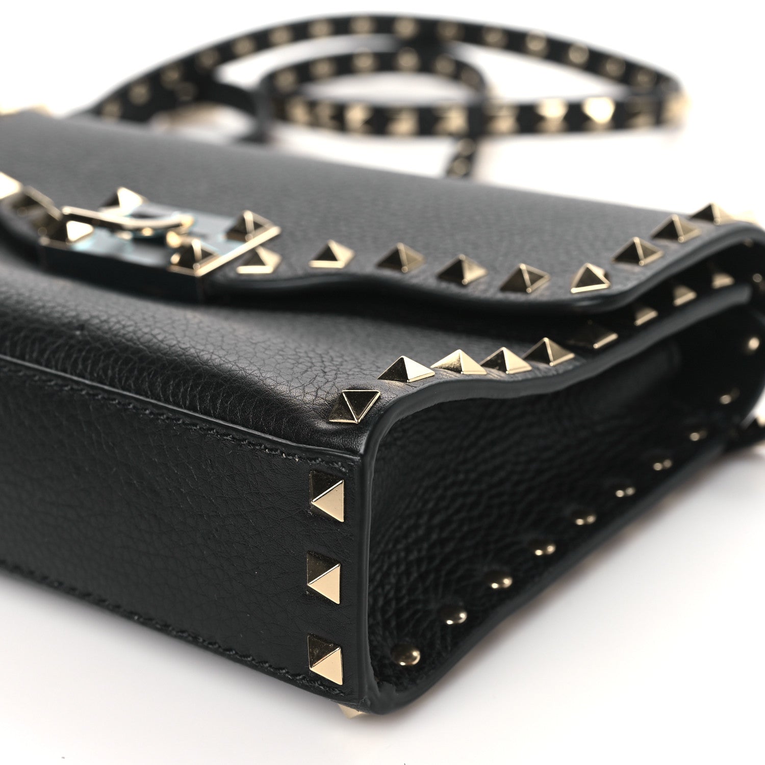 Valentino Garavani Pebbled Calfskin Medium Rockstud Flip Lock Crossbody Bag Black 9 of 9