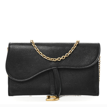 Christian Dior Goatskin Saddle Long Wallet With Chain Black 1 of 10