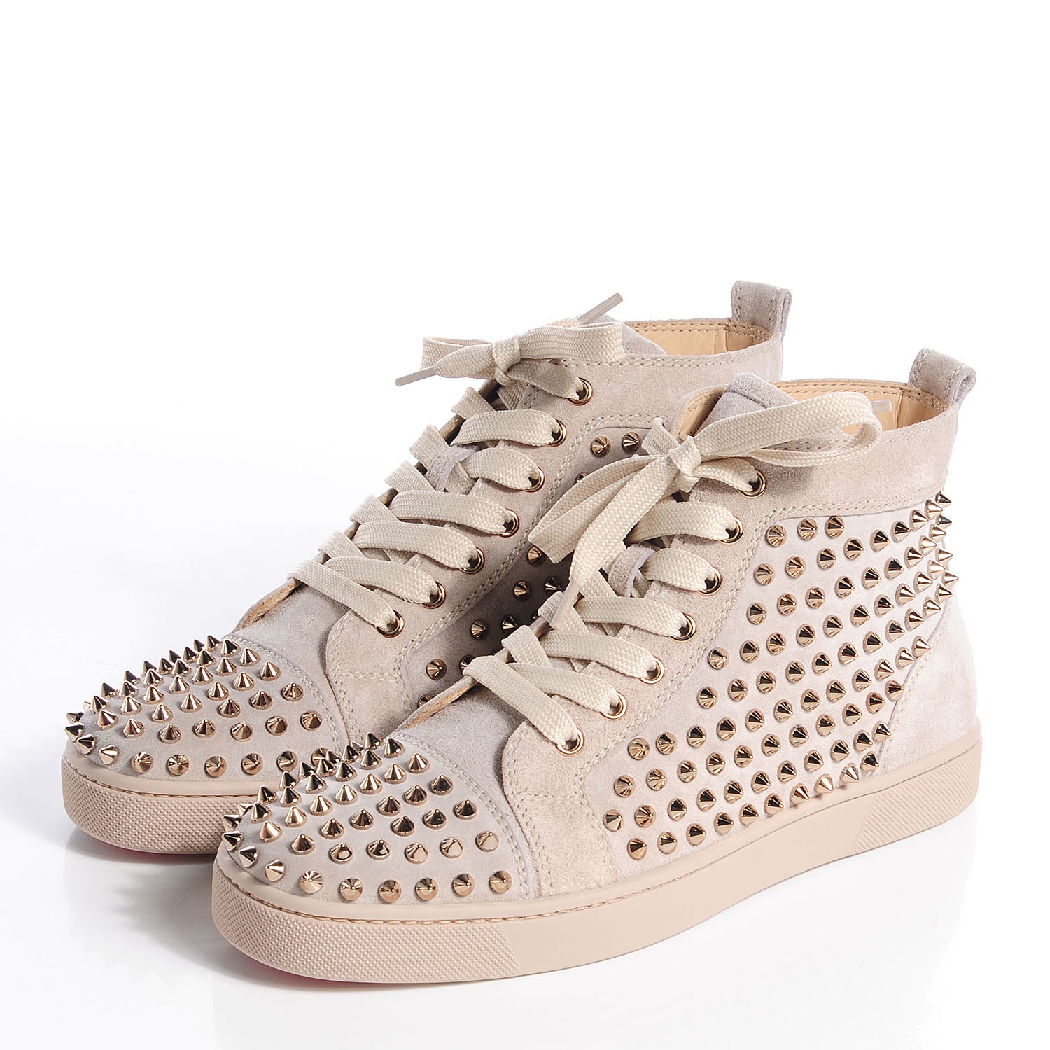 Christian Louboutin Suede Studded Louis Womens High Top Sneakers 40.5 Beige 3 of 8