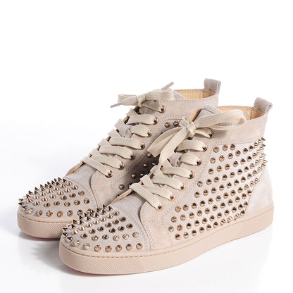 Christian Louboutin Suede Studded Louis Womens High Top Sneakers 40.5 Beige 3 of 8