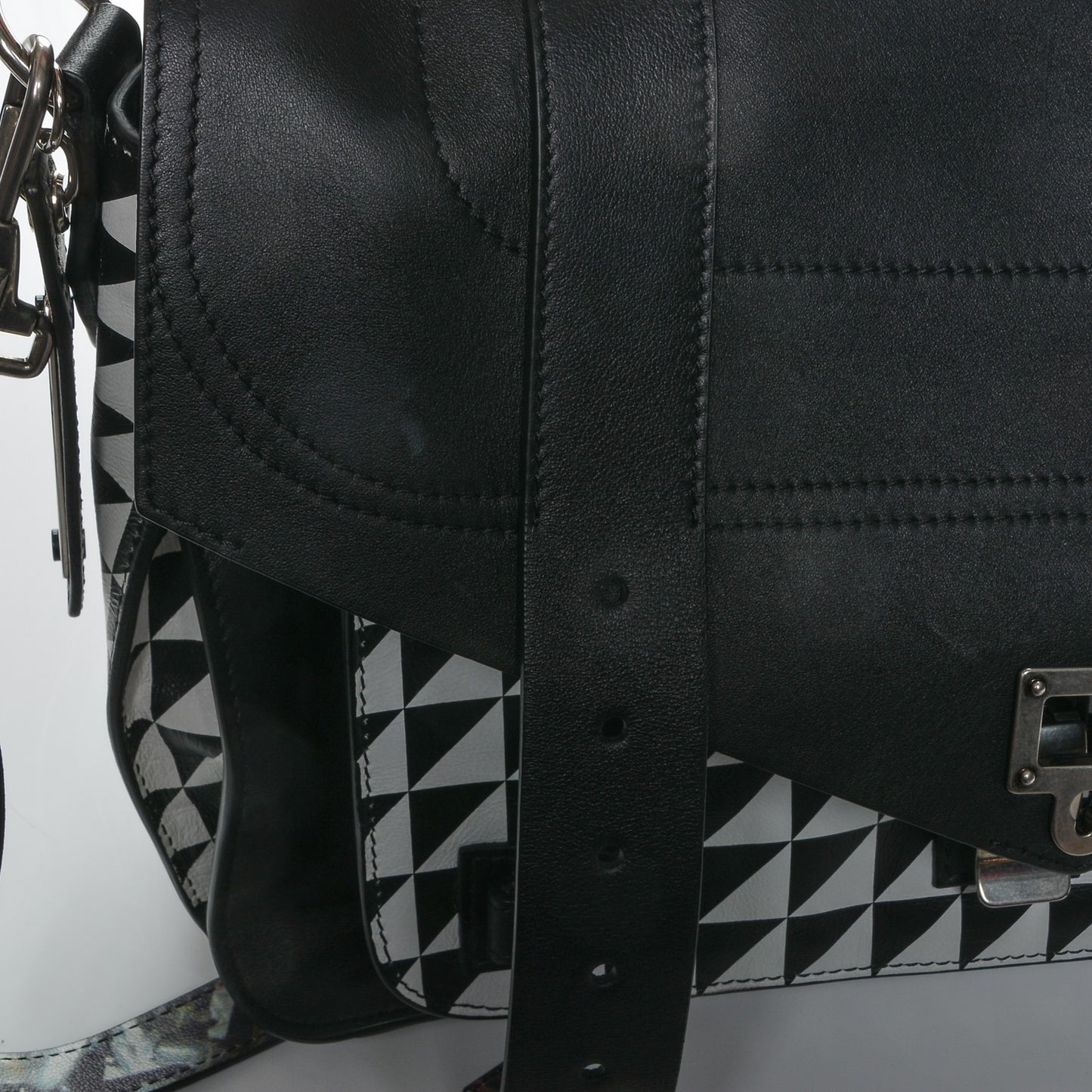 Calfskin Triangle Print Medium PS1 Satchel Black White
