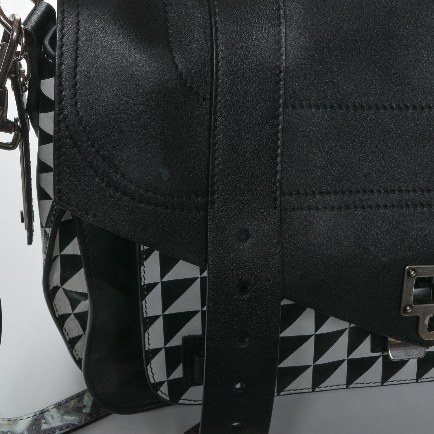 Proenza Schouler Calfskin Triangle Print Medium PS1 Satchel Black White 8 of 8