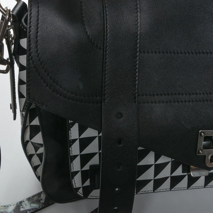 Proenza Schouler Calfskin Triangle Print Medium PS1 Satchel Black White 8 of 8