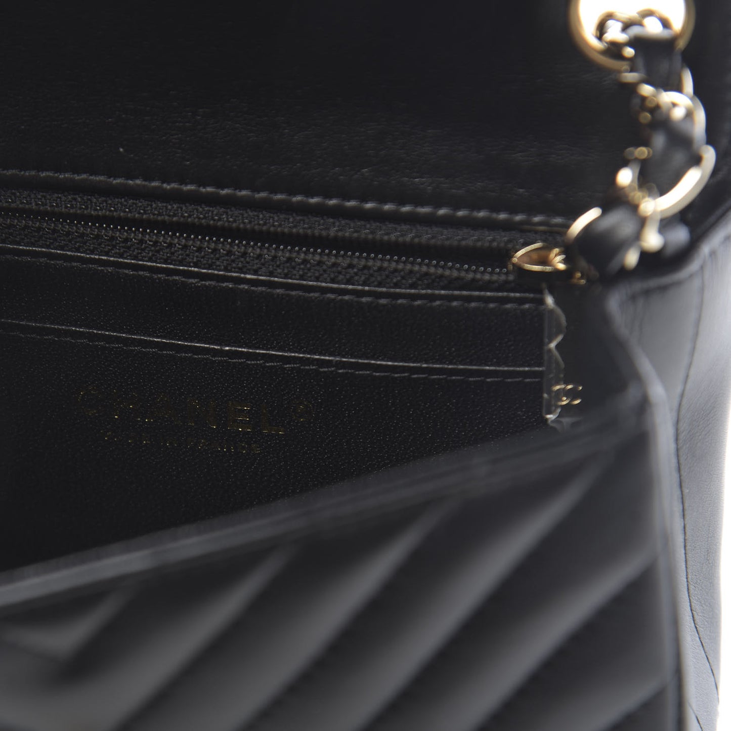 Lambskin Chevron Quilted Mini Square Flap Black