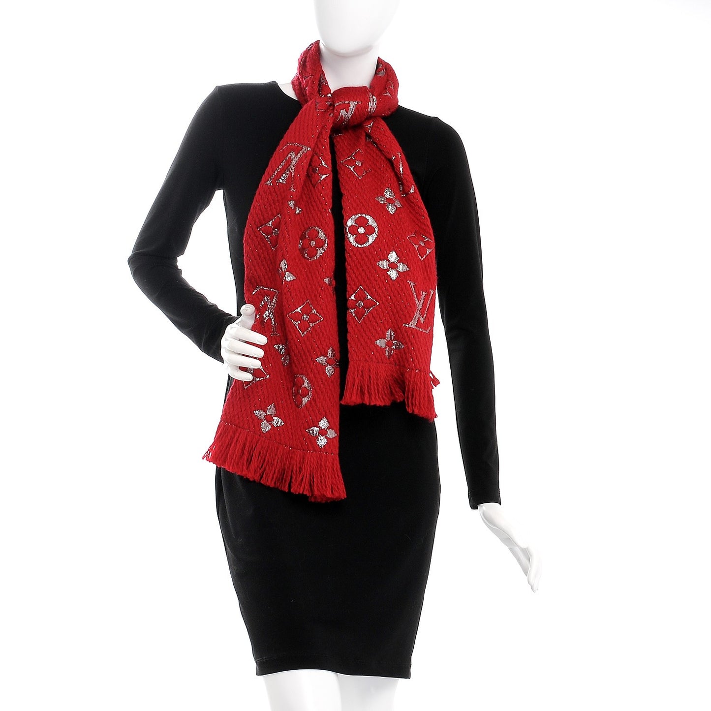Wool Silk Logomania Shine Scarf Rubis