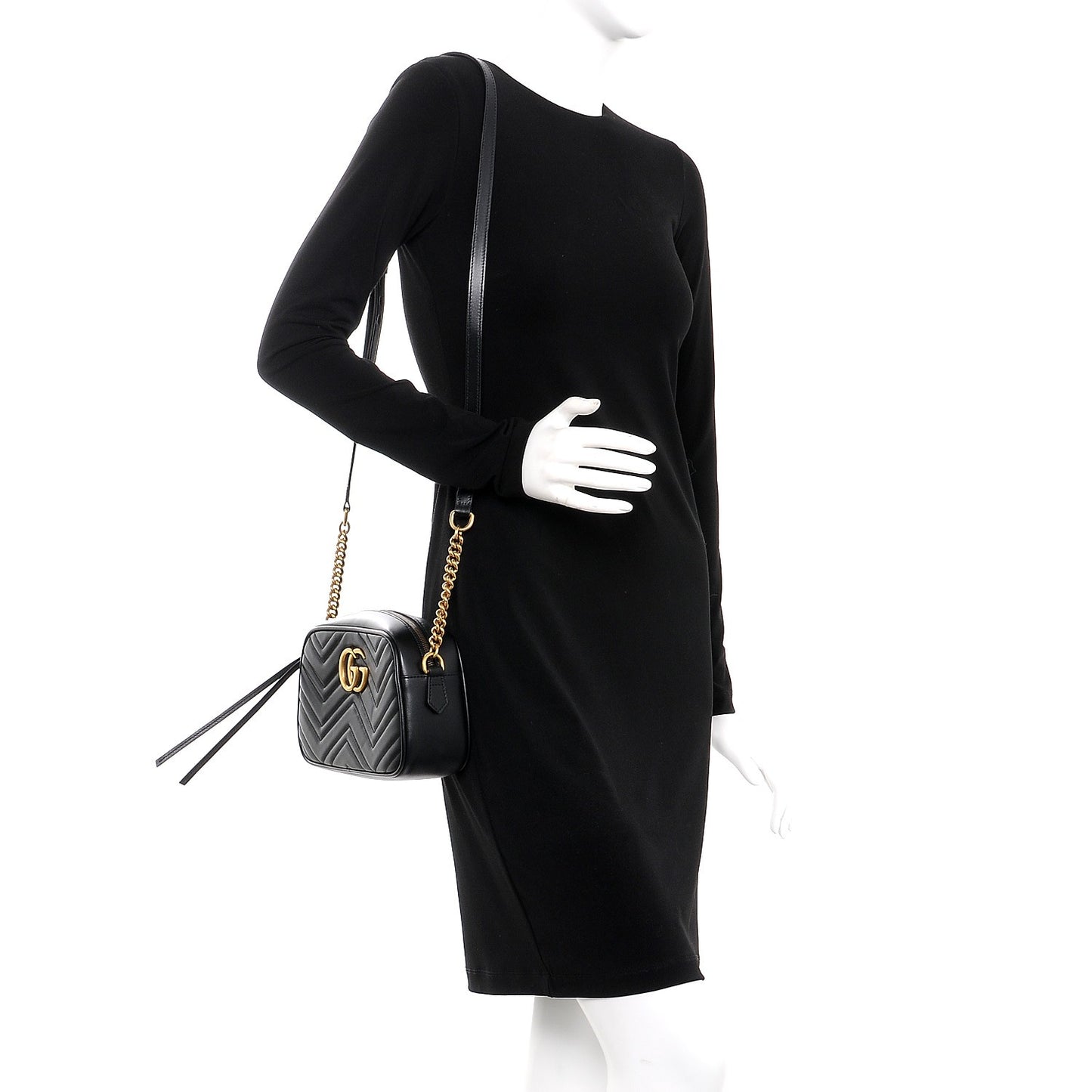 Calfskin Matelasse Small GG Marmont Chain Shoulder Bag Black