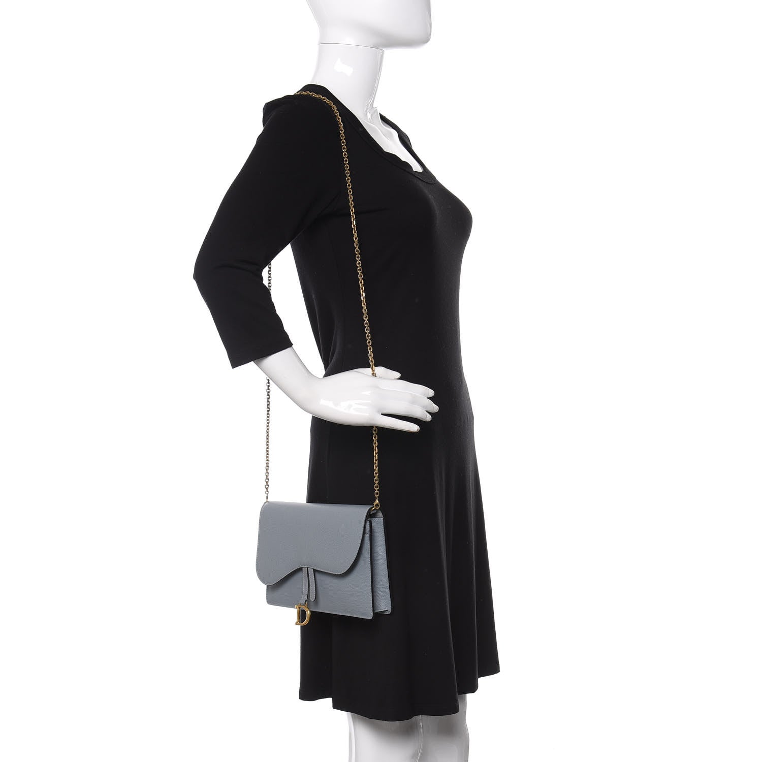 Christian Dior Grained Calfskin Saddle Chain Pouch Cloud Blue 2 of 8