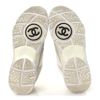 Chanel Suede Calfskin Fabric CC Sneakers 39.5 White 7 of 13