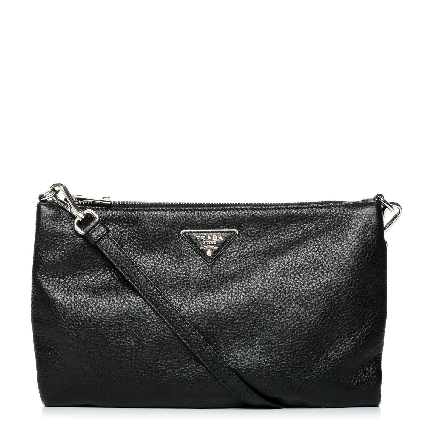 Vitello Daino Zippered Crossbody Bag Black