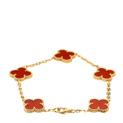 Van Cleef & Arpels 18K Yellow Gold Carnelian 5 Motifs Vintage Alhambra Bracelet 3 of 7