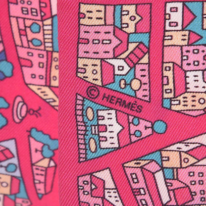 Hermes Silk Rive Droite Rive Gauche Twilly Rose Vif Turquoise Creme 4 of 5