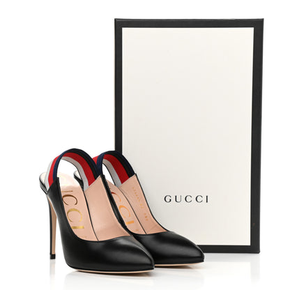 Gucci Malaga Kid Web Sylvie High Heel Slingback Pumps 37 Black 10 of 10