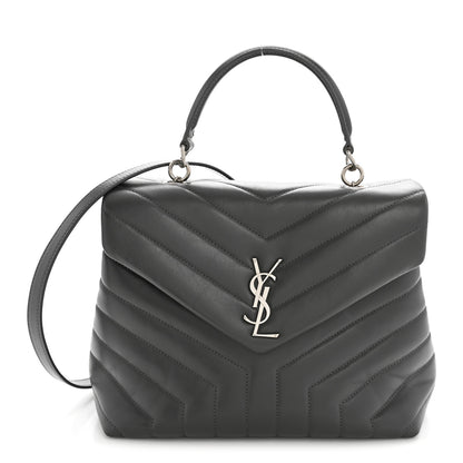 Saint Laurent Calfskin Y Quilted Monogram Medium LouLou Satchel Storm 1 of 13