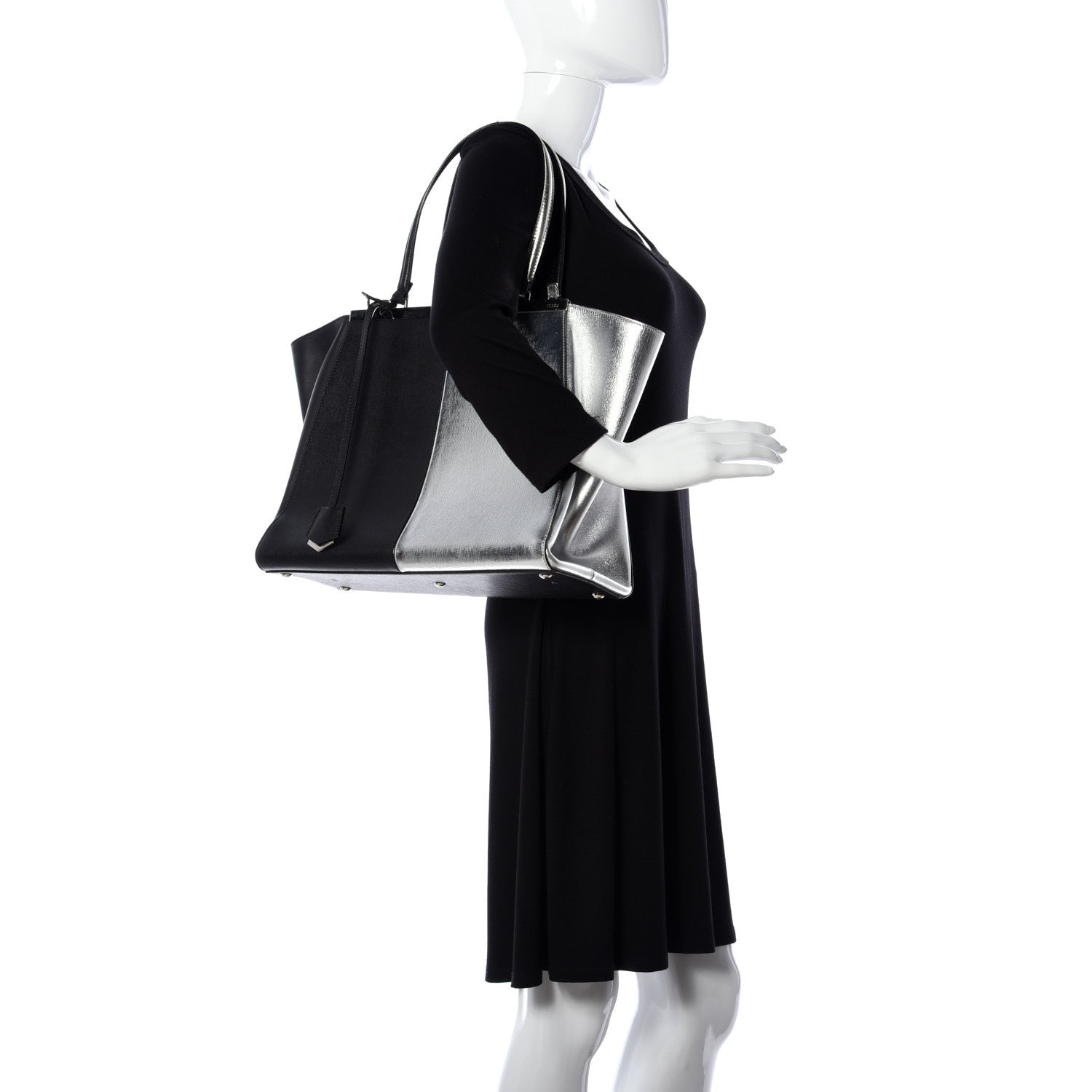 Fendi Vitello Elite Bi Color 3Jours Tote Argento Black 2 of 8