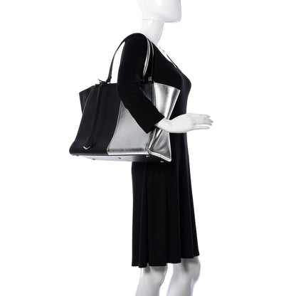 Fendi Vitello Elite Bi Color 3Jours Tote Argento Black 2 of 8