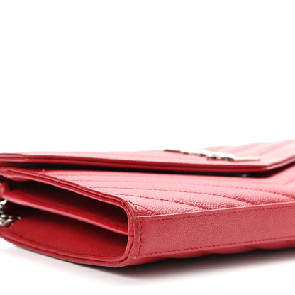 Saint Laurent Grain De Poudre Matelasse Chevron Monogram Chain Wallet Rouge Eros 7 of 11