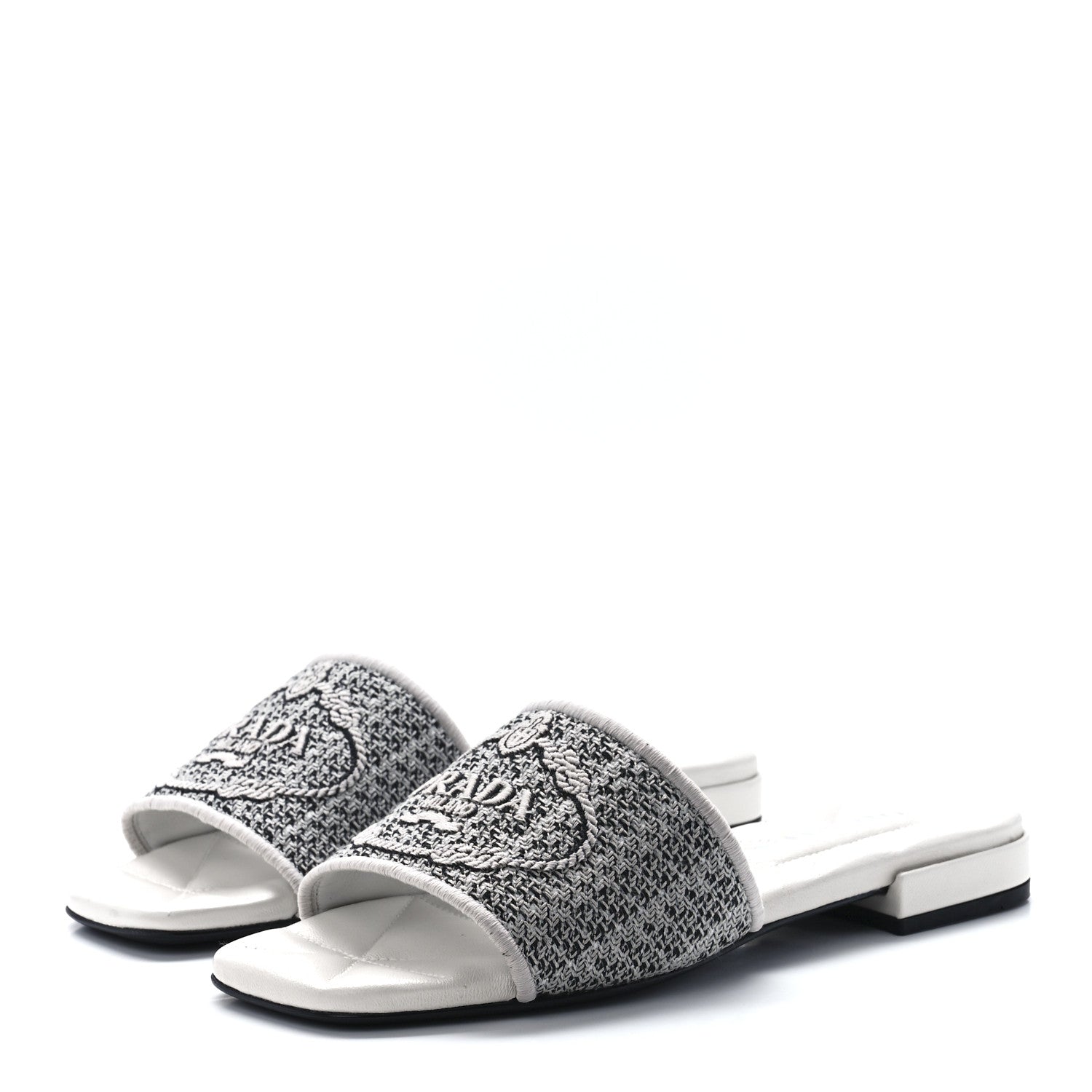 Prada Jacquard Logo Embroidered 10mm Slide Sandals 36 Black Talco 3 of 8