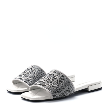 Prada Jacquard Logo Embroidered 10mm Slide Sandals 36 Black Talco 3 of 8