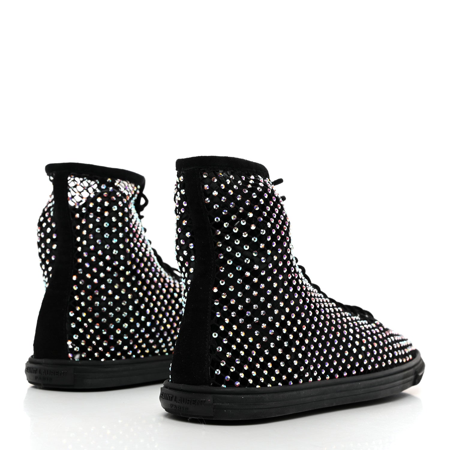 Saint Laurent Mesh Crystal Mid Top Sneakers 37 Black 4 of 9