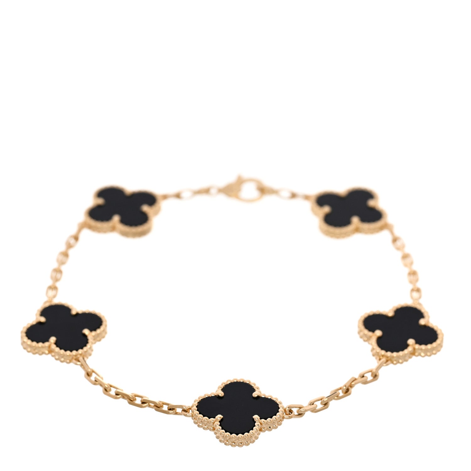 Van Cleef & Arpels 18K Yellow Gold Black Onyx 5 Motifs Vintage Alhambra Bracelet 1 of 5