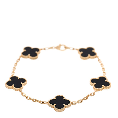 Van Cleef & Arpels 18K Yellow Gold Black Onyx 5 Motifs Vintage Alhambra Bracelet 1 of 5