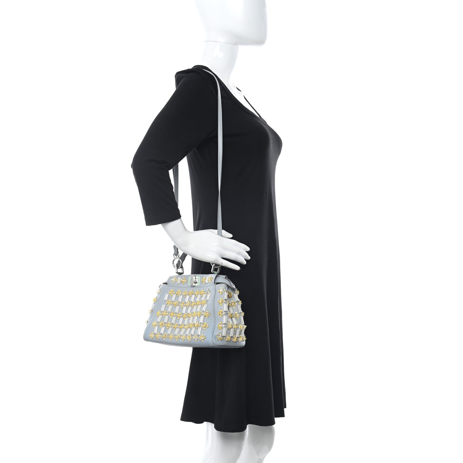 Fendi Goatskin Embellished Peekaboo Iconic Satchel Light Blue 2 of 13