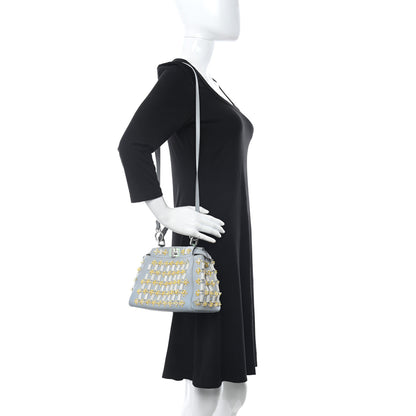 Fendi Goatskin Embellished Peekaboo Iconic Satchel Light Blue 2 of 13