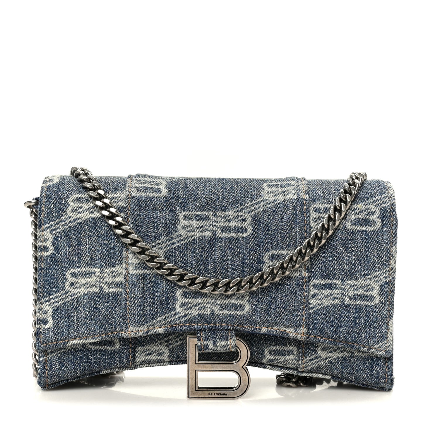 Denim BB Monogram Hourglass Chain Bag Blue