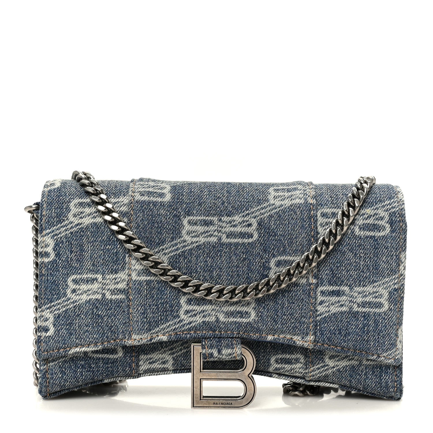 Balenciaga Denim BB Monogram Hourglass Chain Bag Blue 1 of 11