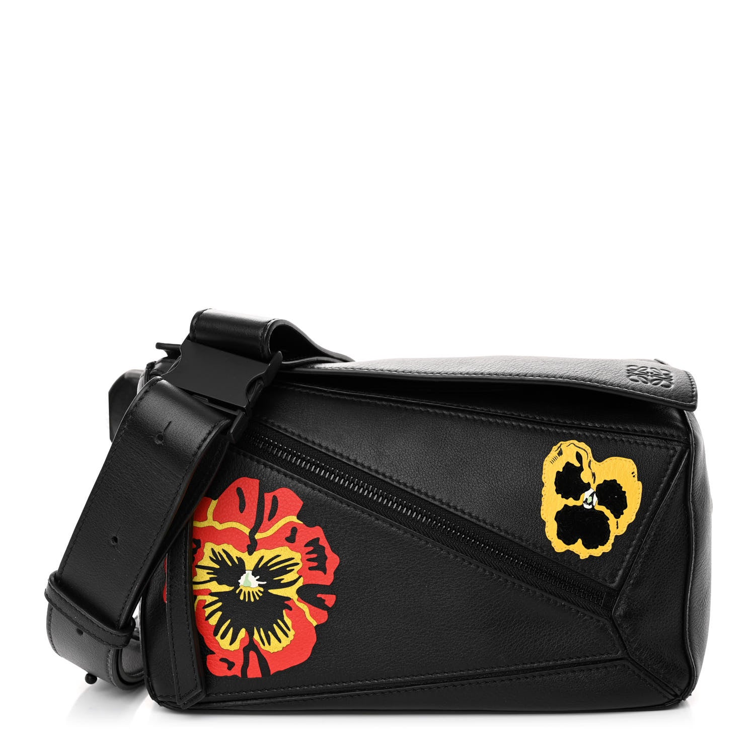 Loewe Calfskin Pansies Small Puzzle Bumbag Black 1 of 9