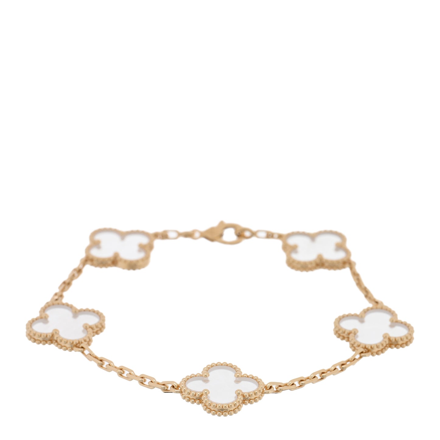 18K Yellow Gold Rock Crystal 5 Motifs Vintage Alhambra Bracelet