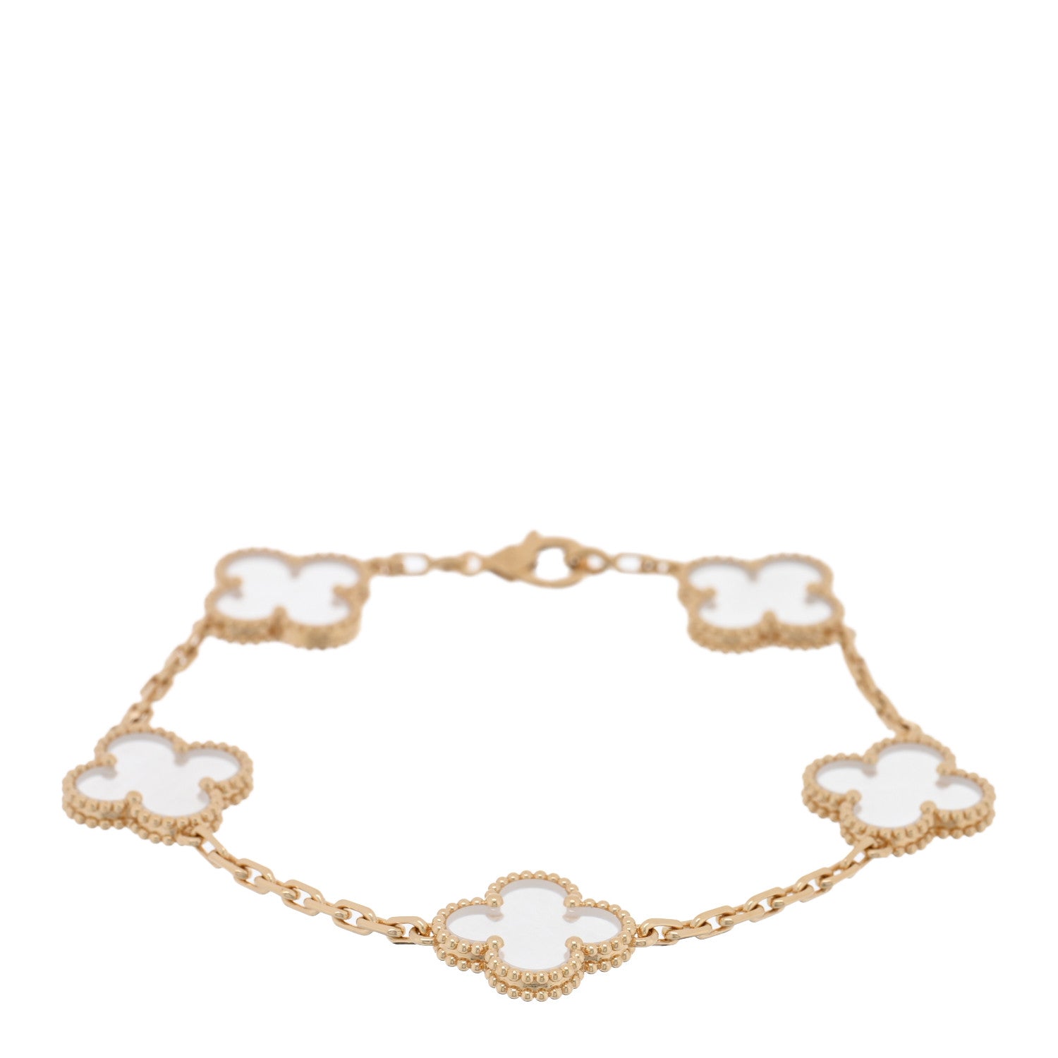 Van Cleef & Arpels 18K Yellow Gold Rock Crystal 5 Motifs Vintage Alhambra Bracelet 1 of 3
