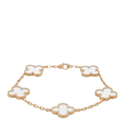 Van Cleef & Arpels 18K Yellow Gold Rock Crystal 5 Motifs Vintage Alhambra Bracelet 1 of 3