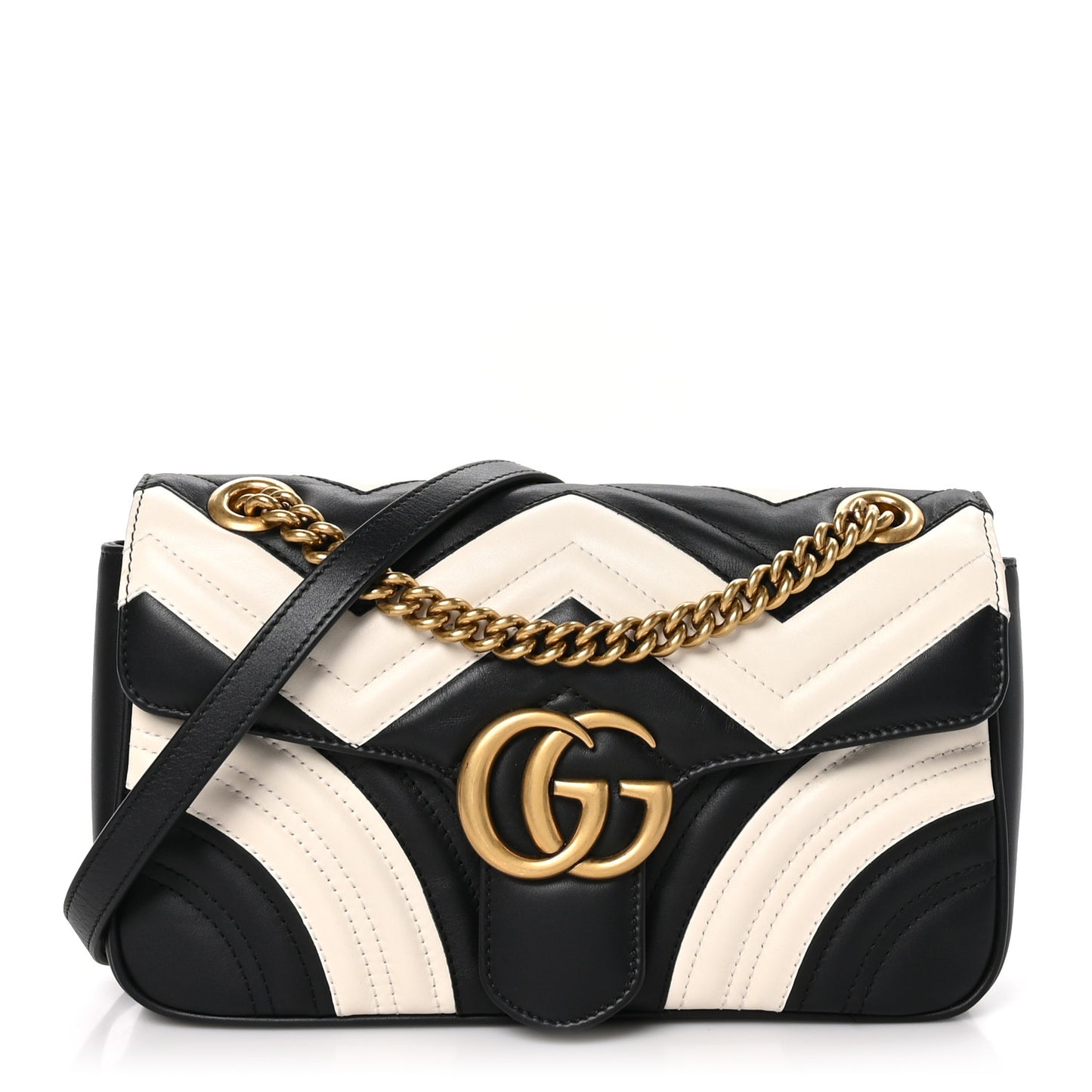 Calfskin Matelasse Small GG Marmont Shoulder Bag Black White